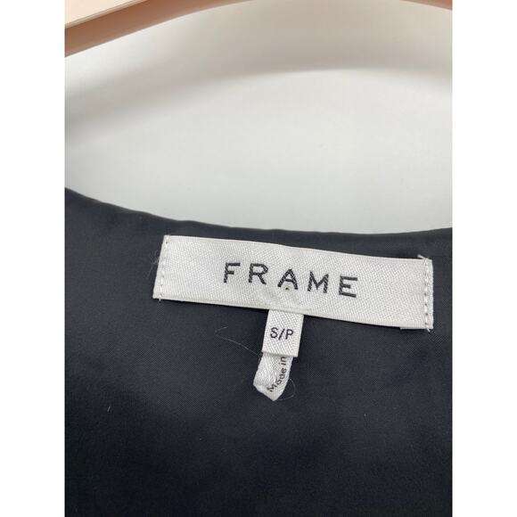 Frame Noir Black Pleated V-Neck Sleeveless Smocked Hem Top Size Small - Picture 4 of 6